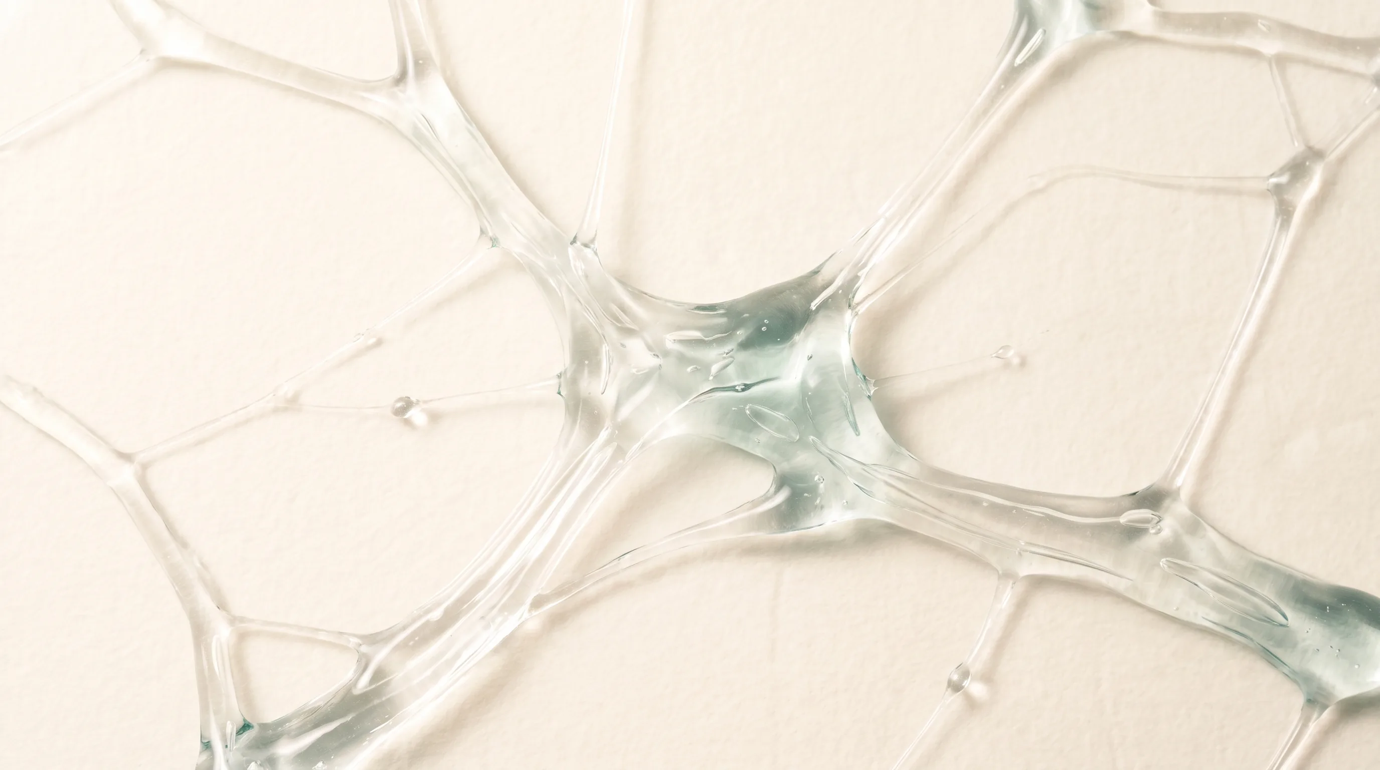 Fine filaments of clear gel drawn out into a branching network